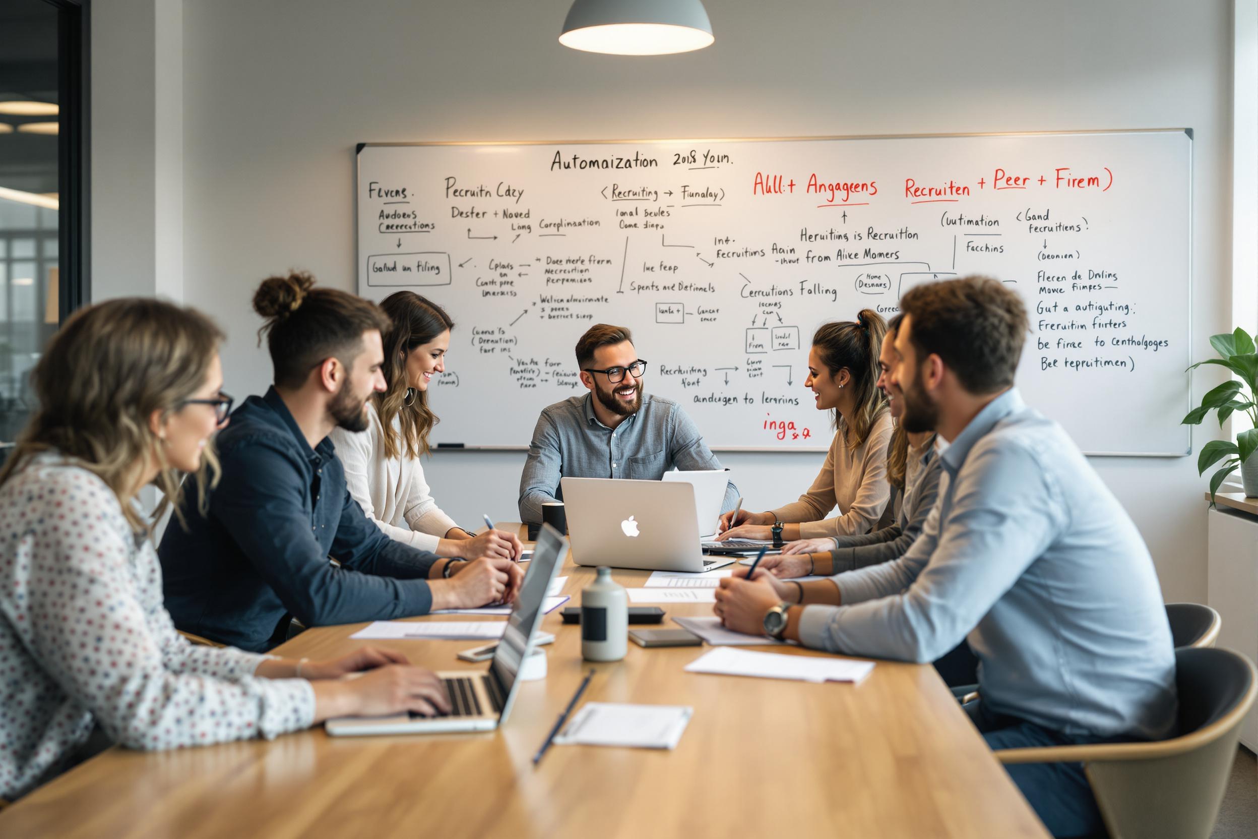 Mitarbeiter arbeiten gemeinsam an Automatisierungslösungen für Recruiting, inspiriert von inga.