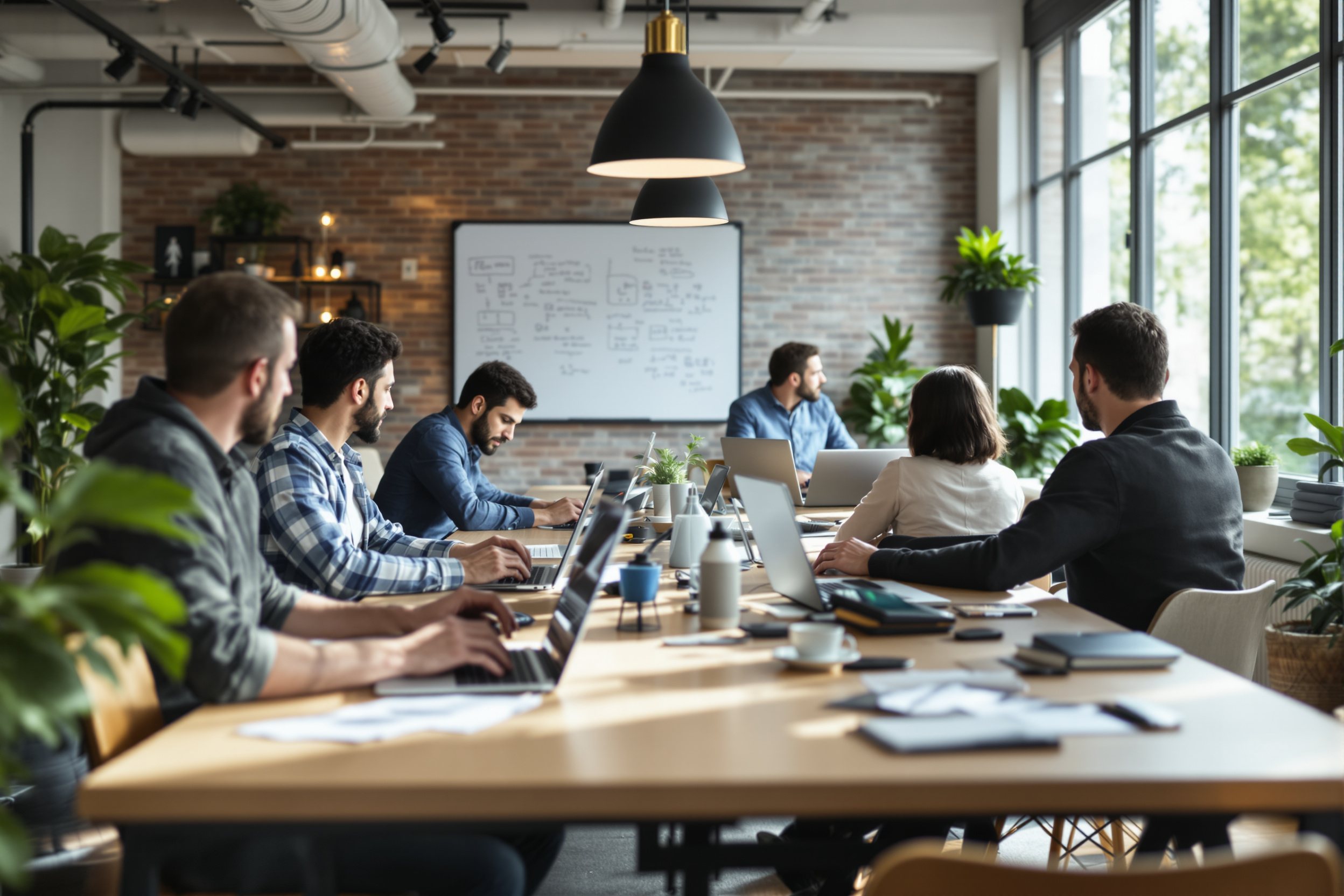 IT-Spezialisten arbeiten in einem Coworking-Space in Pforzheim und nutzen Social Media für ihre Arbeit.